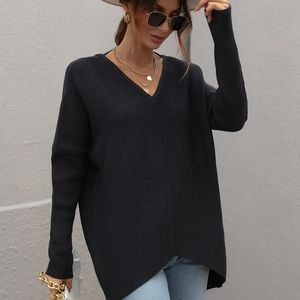 Ribbed V-Neck Open Back Tunic Sweater